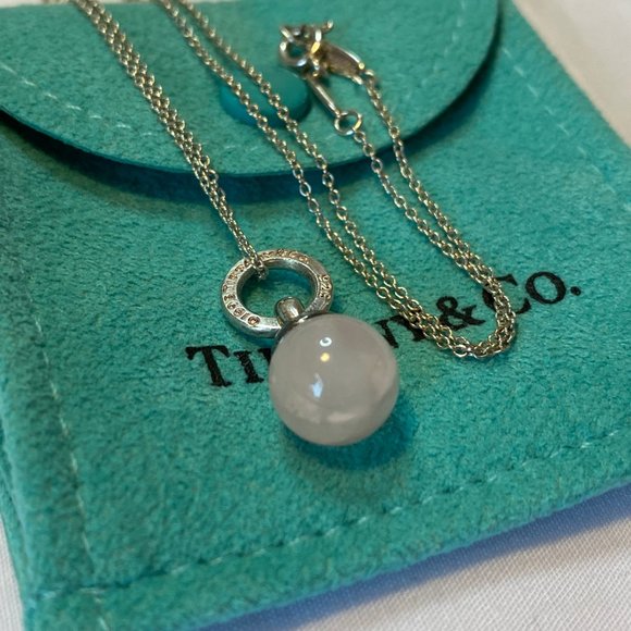 Tiffany Silver Fascination Pink Quartz Ball Necklace 16" - Picture 3 of 8